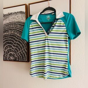 5/$25 Teal and Striped Women’s Polo Shirt XS